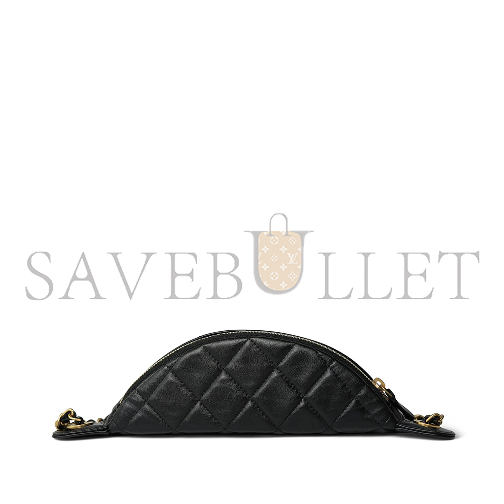 Ch*el 24a black lambskin quilted waist bag bumbag enamel cc chain aged gold hardware as4113 (27*13cm)